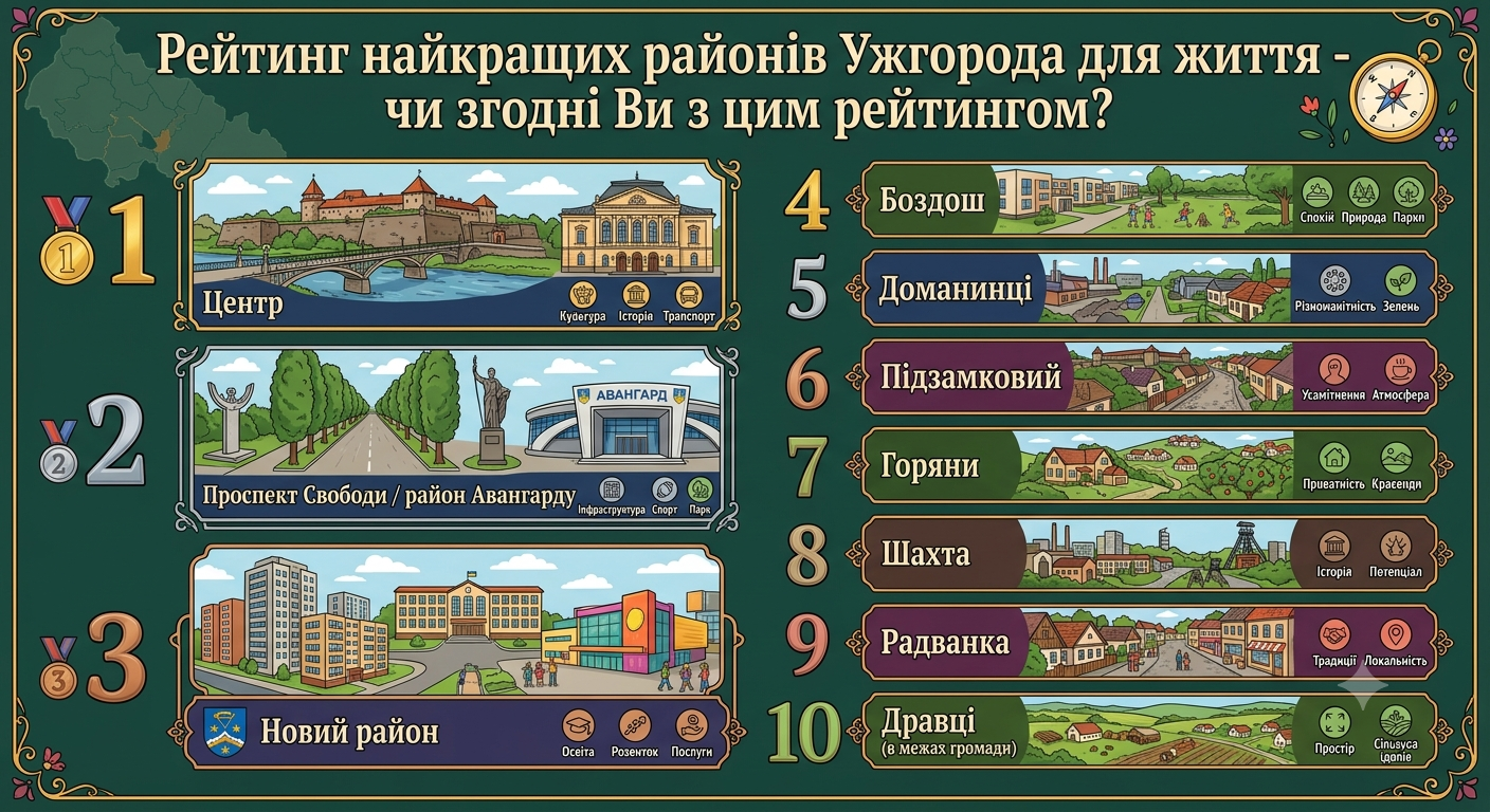Рейтинг найкращих районів Ужгорода для життя у 2026 році — чи справді Центр найкращий?