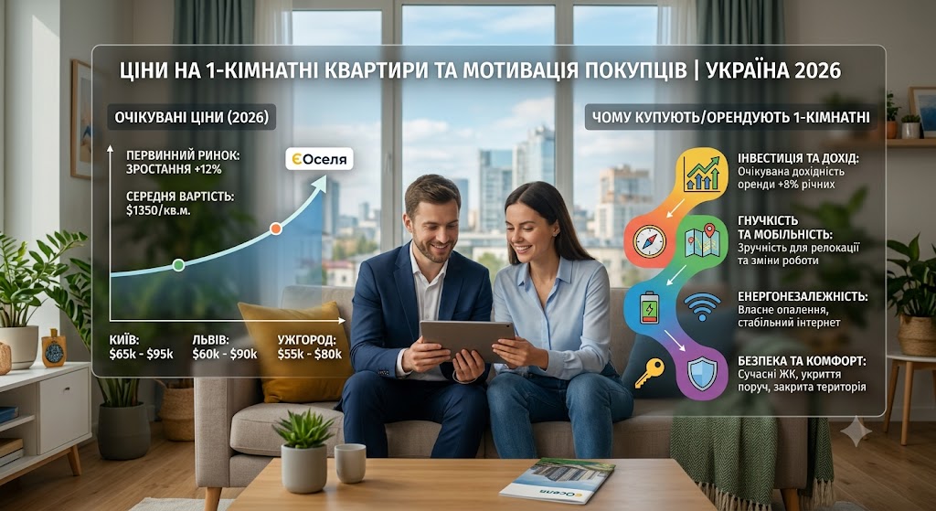 Ціни на квартири 2026 та чому українці купують та орендують 1-кімнатні квартири