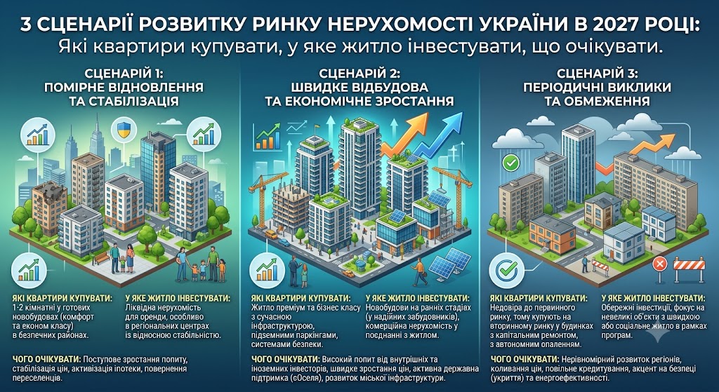 3 сценарії розвитку ринку нерухомості України в 2027 році: Які квартири купувати, у яке житло інвестувати, що очікувати