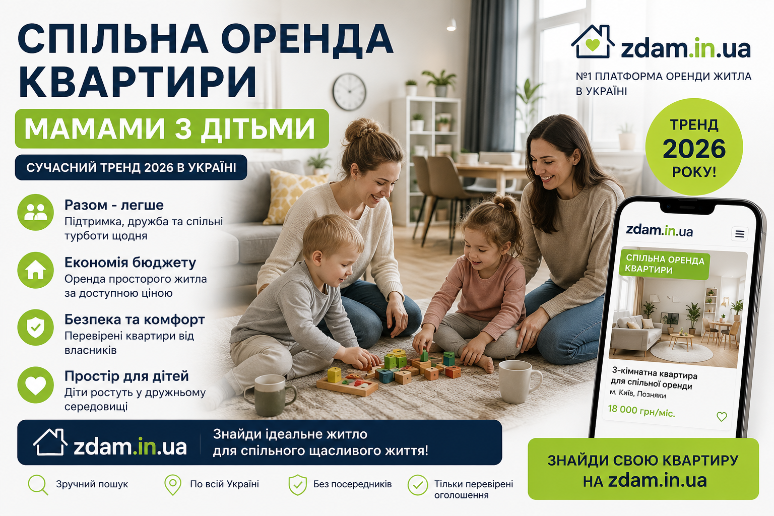 Спільна оренда квартири мамами з дітьми: тренд 2026, який рятує і бюджет, і нерви