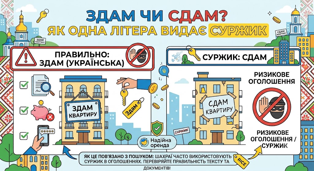 «Здам» чи «сдам»: одна літера, яка видає суржик (і до чого тут пошук квартири)
